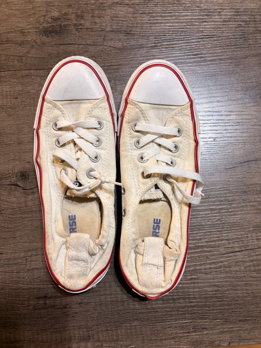 Converse Low-Top Canvas Sneakers in White with Red Trim
